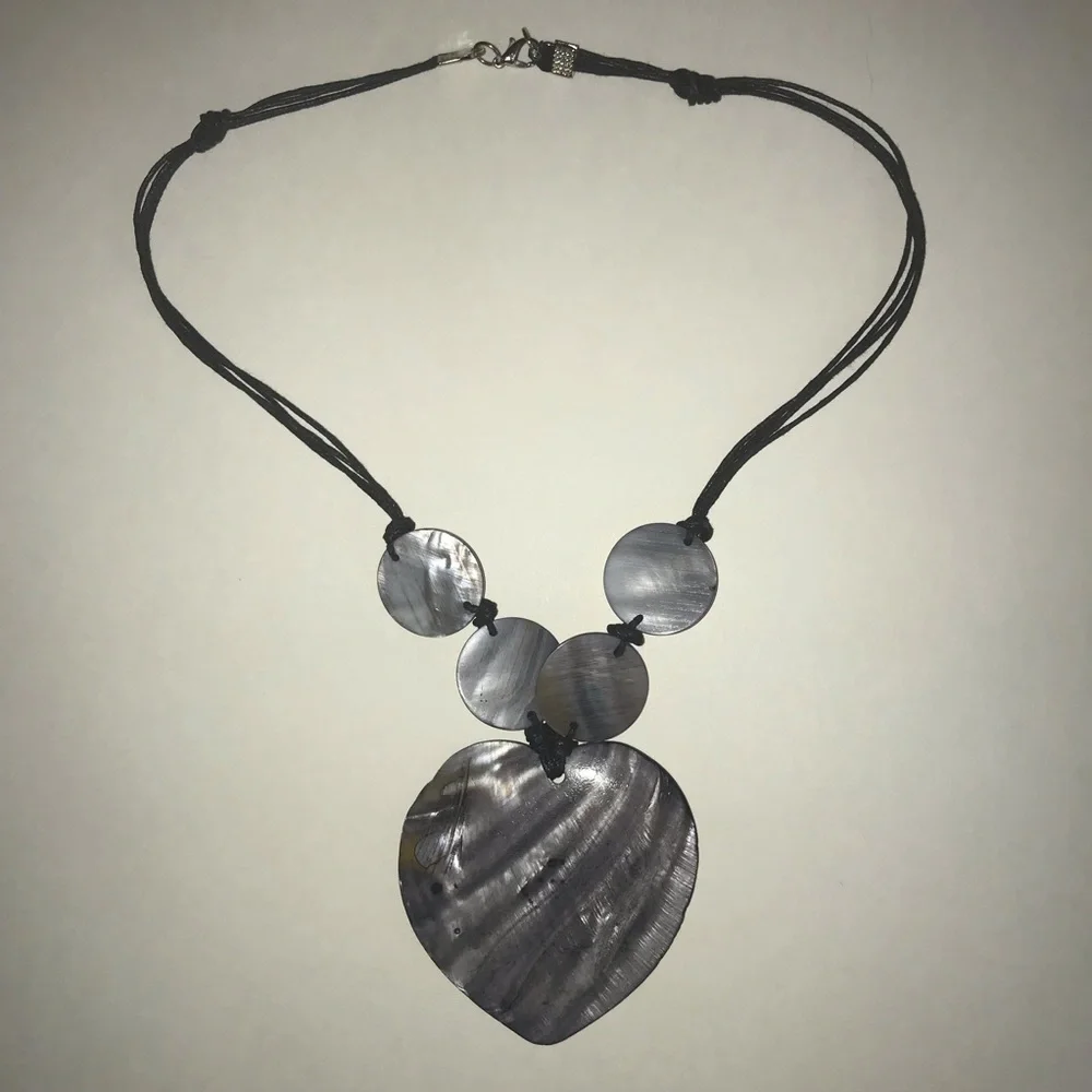 Mother of Pearl Large Gray Heart Necklace